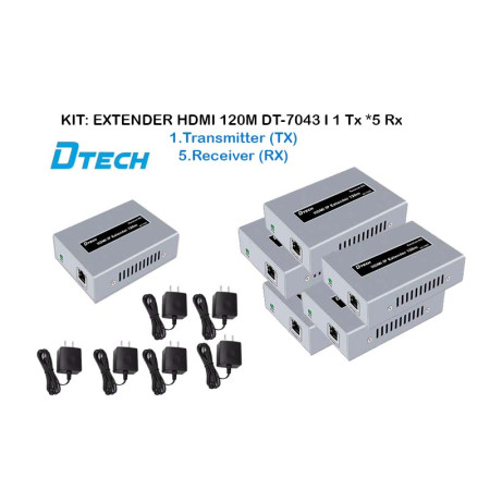 Bộ kéo dài HDMI 1 ra 5 màn hình DTECH khoảng cách 120m