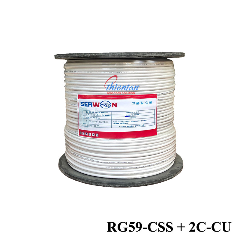 Cáp đồng trục liền nguồn Seawon RG59-CSS + 2C-CU