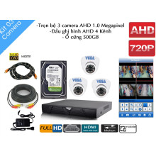 Trọn bộ 3 Camera AHD Vega - Đầu ghi hình AHD 4 Kênh
