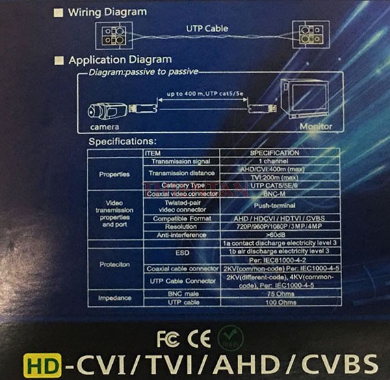 Bộ chuyển đổi video balun cho camera CVI/TVI/AHD BL-HD5M
