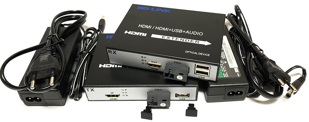 HDMI qua quang cổng vu&ocirc;ng c&oacute; USB đầy đủ phụ kiện HL-HDMI-1SC-20T/R
