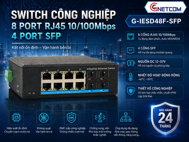 Switch công nghiệp Gnetcom G-IESD48F-SFP Switch công nghiệp Gnetcom G-IESD48F-SFP