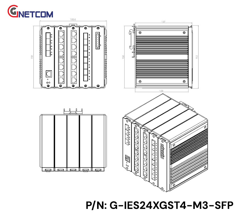 k&iacute;ch thươc switch G-IES24GST4-M3-SFP