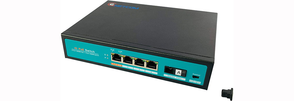 bộ chuyển đổi quang poe GNC-6105GE-20A gồm 1 cổng quang 4 cổng poe