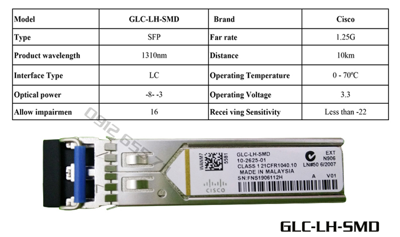 Thông số kỹ thuật module quang Cisco GLC-LH-SMD