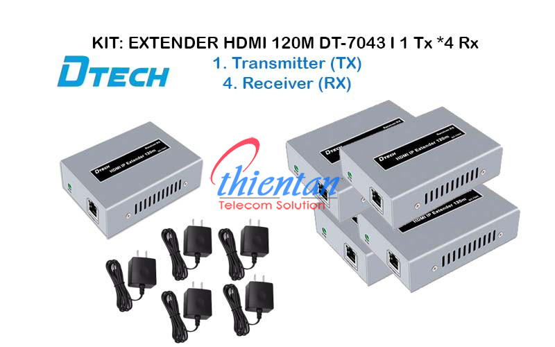 bộ chuyển đổi hdmi sang lan 1 ra 4 màn dtech